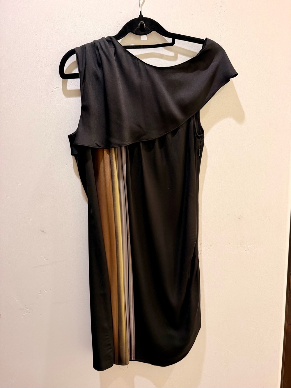 Banana Republic Black One-Shoulder Dress with Vertical Stripe Detail